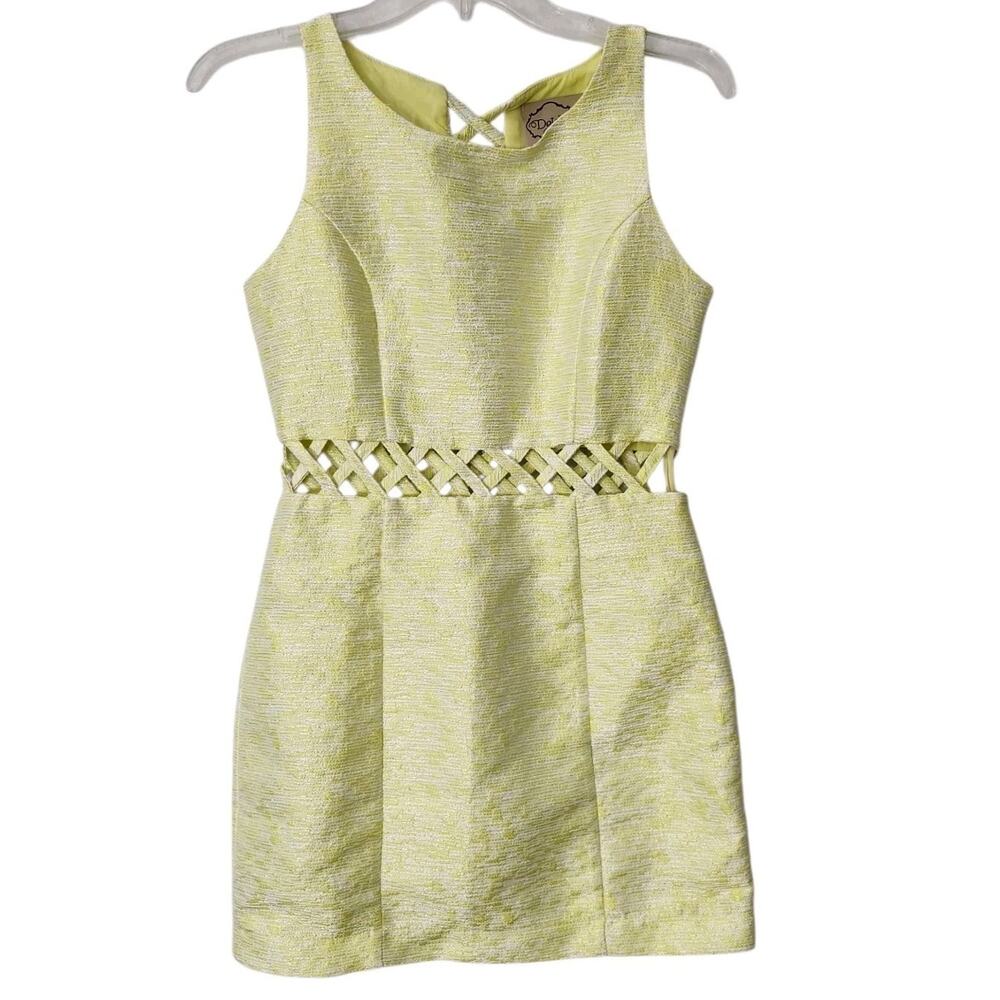 Dejavu Womens Small Lime Green Textured Sleeveless Dress Cutout Waist Party